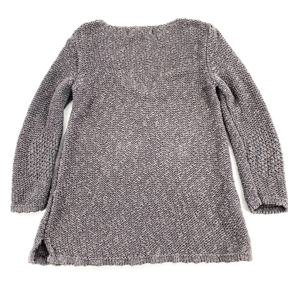 Zara Knit Womens Open Knit Deep V-Neck Sweater Sz L Grey Silver Split Hem - Picture 2 of 9